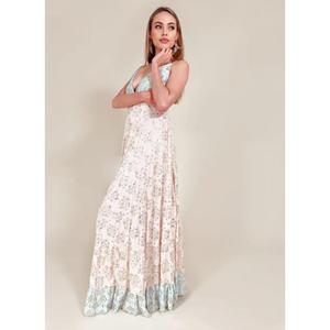 Vestido acampanado estampado de bloque Floral con cuello en V de lino largo para mujer, ropa expansiva de estilo Maxican para adultos, nuevo estilo africano - Product Image 2