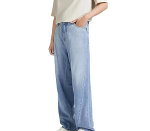 Alta calidad de algodón Vintage Denim Straight Fit Casual hombres pantalones al por mayor lavado azul Jeans cintura media de punto personalizable - Product Image 2