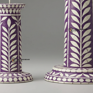 Proveedor indio ofrece portavelas con incrustaciones de hueso púrpura hecho a mano, candelabro decorativo con patrón Floral - Product Image 5