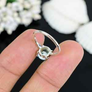 Handmade 925 Sterling Silver Eternity Vermeil <b>Ring</b> Unique Classic Design with Natural Aquamarine Gemstone Bezel Setting Inlay - Product Image 4