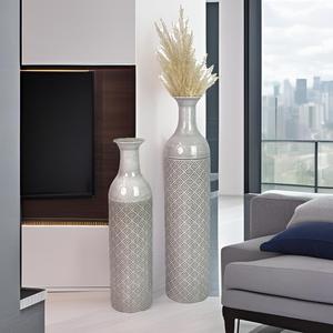 Juego de dos floreros altos, jarrón esmaltado de Metal para suelo para flores, jarrón gris Extra grande para decoración del hogar - Product Image 5