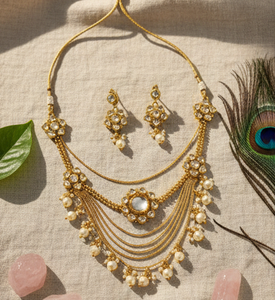 Collier traditionnel antique en or poli de haute qualité, conçu dans un style élégant, parfait pour les tenues ethniques indiennes, les festivals, les mariages - Product Image 3