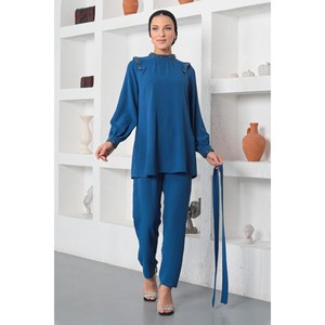 Traje Casual ElbiseStone de 2 Piezas, Largo Midi, con Manga Larga y Detalles Elegantes, 100% Algodón - Product Image 4