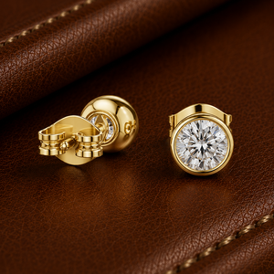 Cut Lab Grown Diamond Brilliant Cut <b>Earrings</b> 14K 18K Solid Gold Rhodium Plated Push Back <b>Stud</b> DEF VVS Classic Bezel <b>Set</b> Bridal - Product Image 3