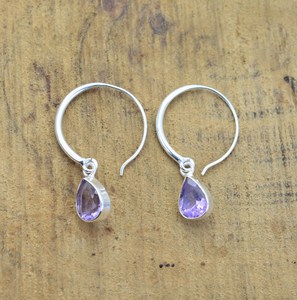 Boucles d'oreilles pendantes en argent sterling 925 avec améthyste facettée, bijoux faits à la main, mode féminine, cadeau - Product Image 2