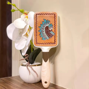 Boho ตะวันตกแท้ทําด้วยมือแกะสลักหนังแปรงผมคุณภาพสูงสไตล์ตะวันตก Turquoise โต๊ะเครื่องแป้งหรูหราเดินทาง U Nisex Hairbrus - Product Image 2