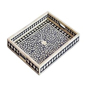 Bandeja de servicio con incrustaciones de hueso puro Premium hecha a mano, mesa de comedor elegante, bandeja decorativa para el hogar, Hotel, restaurante, característica sostenible - Product Image 4