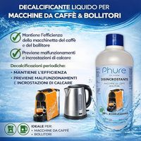 Décalcaissant liquide biodégradable Phure Eco-Friendly 500ml pour machines à café et bouilloires avec élimination de la calcaire