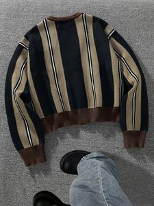 Men's <strong>Black</strong> Brown Argyle Flowers Letter Embroidered V Neck Knit 100% <strong>Wool</strong> <strong>Cardigan</strong> Cropped Casual Autumn Winter Top - Product Image 2