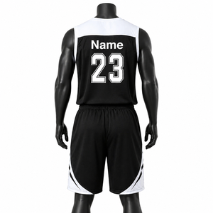 Uniforme de baloncesto personalizado para hombre, camiseta negra sublimada, pantalones cortos de malla transpirable, kit de equipo con nombre personalizado - Product Image 2