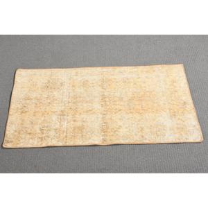 Turkish Vintage Patchwork Rug 1.6x3.3 ft <b>Brown</b> Solid <b>Wool</b> Eco-Friendly with Latex Backing - Product Image 2