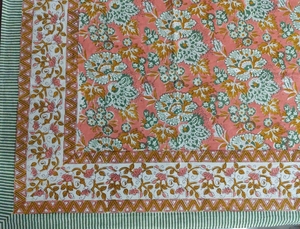 Nappe en pur coton imprimé de blocs floraux indiens pour table à manger - Product Image 4