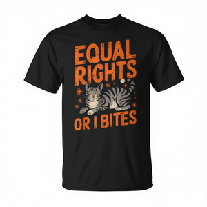 Equal Rights Or I Bites <b>Cat</b> <b>T</b>-Shirt Short Sleeve Crew Neck Unisex Adult Promotional - Product Image 3
