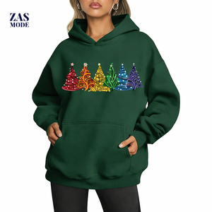 Sweat-shirt décontracté pour femmes, taille américaine personnalisée, manches longues, uni, léger, pull-over ample avec poche - Product Image 1