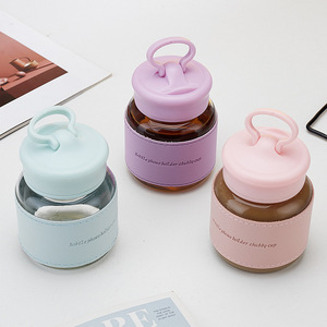 Bouteille d'eau en verre portable 300 ml avec manchon isolant, support pour téléphone et mini-gobelet - Product Image 1