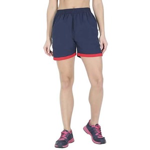 Short personnalisé en Polyester et coton pour femme, bleu marine et rouge, taille élastique, séchage rapide et respirant - Product Image 1