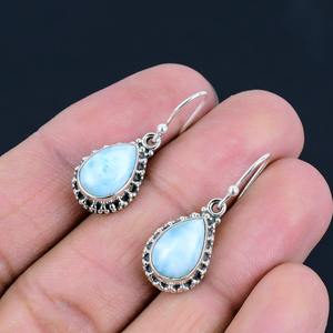 925 argent Sterling massif femmes et filles Fine Dangle Collection boucles d'oreilles bijoux Spinner haute qualité Larimar pierres précieuses boucles d'oreilles - Product Image 3