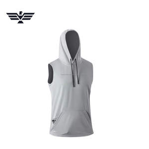 Sudadera sin mangas con capucha ligera al por mayor, diseño personalizado, bolsillo canguro, 100% algodón French Terry, primavera - Product Image 3