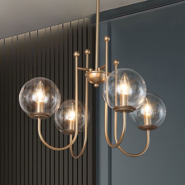 Modern Nordic Style Brass & Clear Glass Globe Chandelier Luxury LED Pendant Lighting Fixture for Living Room Dining Room
