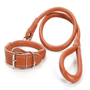 Conjunto de Correa y collar de cuero resistente para mascotas pequeñas, medianas y grandes, plomo ajustable suave para gatos y perros, suministros para mascotas - Product Image 4