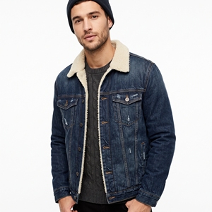 <b>Men's</b> Winter Solid Eco-Friendly Sherpa Lined Zippered Denim <b>Jacket</b> <b>Warm</b> Casual OEM ODM Wholesale Factory Custom Wash Low MOQ - Product Image 1