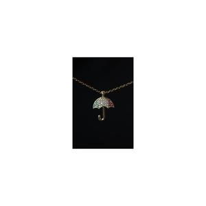Collana a catena in acciaio con ombrello in pietra colorata in zircone oro