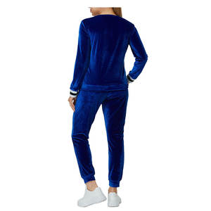 Survêtements en velours pour femmes 2PCS Survêtement en velours pour femmes Survêtement en velours rose avec bande de col en V - Product Image 4