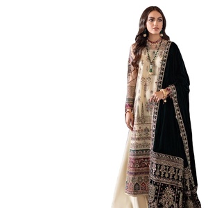 Nuevo Traje Pakistaní de Georgette con Bordado, Sin Coser, Parte Inferior de Santos Opaca con Forro y Dupatta Bordada para Mujer - Product Image 1