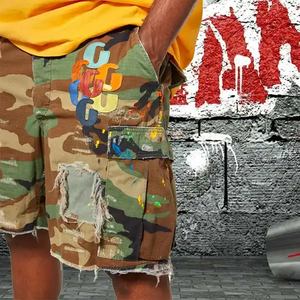 Shorts cargo décontractés pour hommes, printemps-été, design personnalisé, délavé, streetwear, toile, séchage rapide, fermeture à cordon - Product Image 3