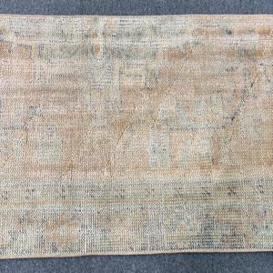 Vintage Runner Rug 2.1x8.7 ft (63x266 Cm) Turkish <b>Brown</b> Oriental Rug Patchwork Design <b>Wool</b> Material Latex Backing Eco-Friendly - Product Image 3