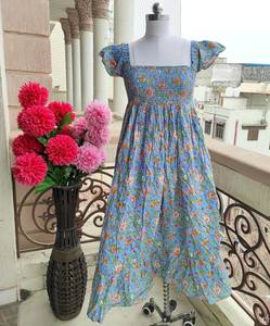 Bohemian Hand Block Printed Smocked Maxi <b>Dress</b> Premium Cotton Long <b>Summer</b> <b>Dress</b> for Women Smocking Style Boho <b>Dress</b> in - Product Image 1