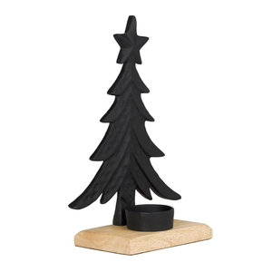 Porte-bougie chauffe-plat étoile unique en aluminium argenté sur base en bois de mangue – Décoration intérieure et décorations de Noël - Product Image 3