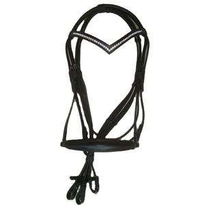 Bridon de cheval noir en cuir DD de qualité supérieure, fabriqué en Inde, avec frontale en cristal en forme de V, vente en gros, très demandé pour l'équitation - Product Image 1