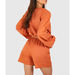 ชุดกางเกงขาสั้น2ชิ้นผ้าคอตตอนสำหรับผู้หญิงชุดกางเกงขาสั้นผ้า100% ลำลองฤดูร้อนออกแบบได้ตามต้องการ - Product Image 2