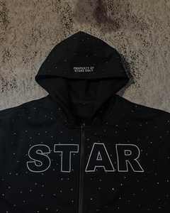 Conjuntos de pantalones de chándal acampanados y Sudadera con capucha y logotipo con estampado de diamantes de imitación, chándal negro personalizado para hombre, chándales de dos piezas - Product Image 6