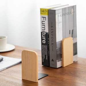 Wood <b>Book</b> <b>Ends</b> for Shelves Non-Slip Bookends Heavy Duty Wooden Bookend Support for <b>Books</b> and Movies (Beech 2 Pairs) - Product Image 2