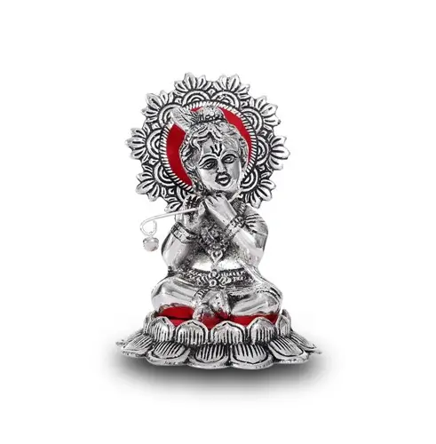 Nuovo arrivo artigianato ottone metallo placcato argento Bal Gopal Krishna con Basuri per la decorazione domestica e il regalo