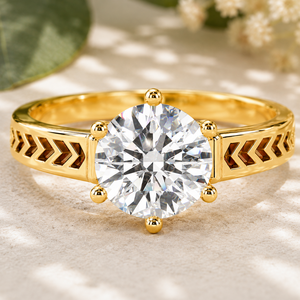 Bague de fiançailles solitaire vintage en or massif 14 carats avec diamant de laboratoire rond IGI 3,0 carats, bijoux fins pour femmes - Product Image 1