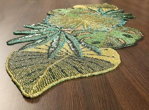 Christmas <b>Dining</b> <b>Table</b> Beaded <b>Runner</b> Placemat Handmade Cloth Decorative Wedding Mat With Leaves Design for Home Use - Product Image 4