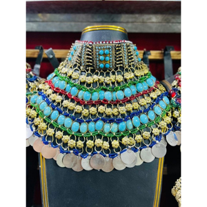 Conjunto de joyería hecha a mano Kuchi Tribal estilo afgano para mujer, ropa de boda, Gargantilla afgana antigua, collar con pendientes y conjunto Tikka - Product Image 5