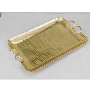 Plateau de service en laiton placage fête de mariage serviettes assorties conception à la main plateau de service plateau de table 13 "plateau de service - Product Image 6