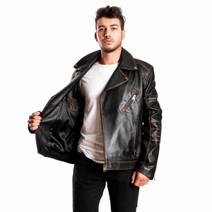 Stylish Outdoor Winter Leather Jackets Men's Biker Leather Jackets in Black Color Genuine Leather Made Full Sleeves - Product Image 5