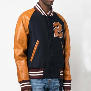 100% Custom Logo Coated Leather <b>Long</b> Sleeve Letterman Varsity <b>Jackets</b> Wool Stand Collar Spring High Street Waterproof Windproof - Product Image 2