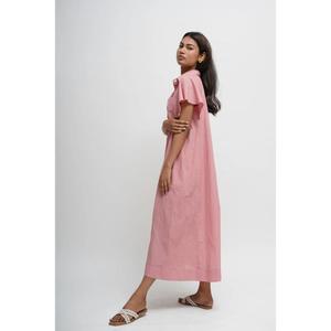 Robe maxi à imprimé floral gothique pour femmes Bouton devant Couleur unie Décontractée Été Coupe ample Manches courtes - Product Image 3