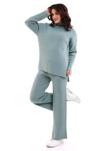 Conjunto de Dos Piezas de Punto para Mujer, Conjunto de Suéter Holgado de Cuello Alto y Pantalones de Alta Calidad, Tejido Suave - Product Image 3