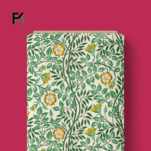 Tela de Algodón Suave Finemore 2025, Personalizada OEM ODM, Diseño William <span class=keywords><strong>Morris</strong></span> Vintage con <span class=keywords><strong>Flores</strong></span> Verdes, Follaje Naranja y Rojo, para Mujer - Product Image 3