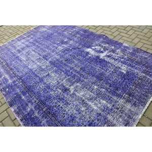 Alfombra Vintage, Alfombra Turca Grande de 6.46x9.2 pies, Alfombra de Lana con Diseño Floral Azul y Blanco - Product Image 4