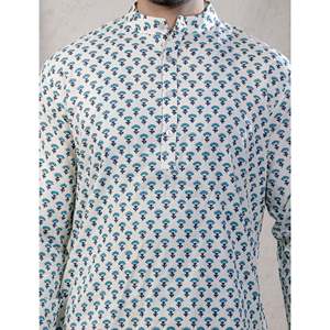 Kurta court en coton imprimé décontracté pour hommes avec manches longues - Product Image 2