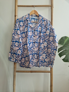 Lujo impreso a mano indio Blockprint puro algodón de alta calidad Aqua Ocean pijama Sleep Set en tela de gasa - Product Image 2