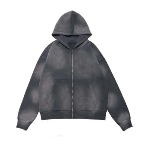 Survêtement pour homme grande taille hiver 2026, pantalon de survêtement à jambes évasées en molleton à capuche zippé, broderie usée, délavage acide - Product Image 2